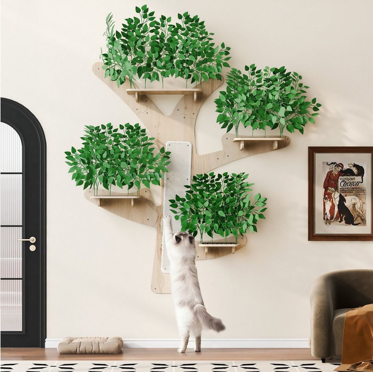 Flieks Kratzbaum, Wand-Kratzbaum in Baumform Katzenkletterbaum aus Kiefernholz 155×210cm Bild 1