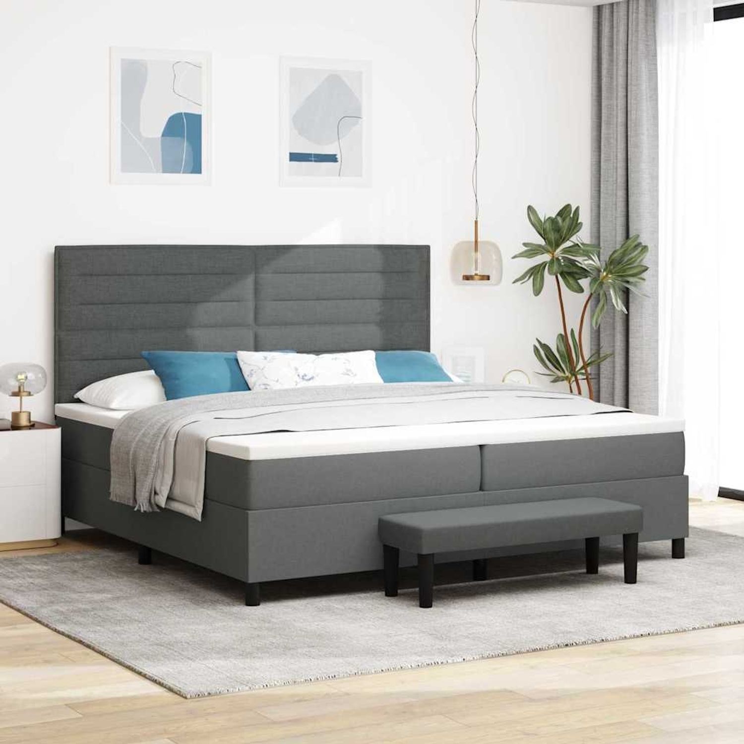 vidaXL Boxspringbett mit Matratze Dunkelgrau 200 x 200 cm Stoff 3344017 Bild 1