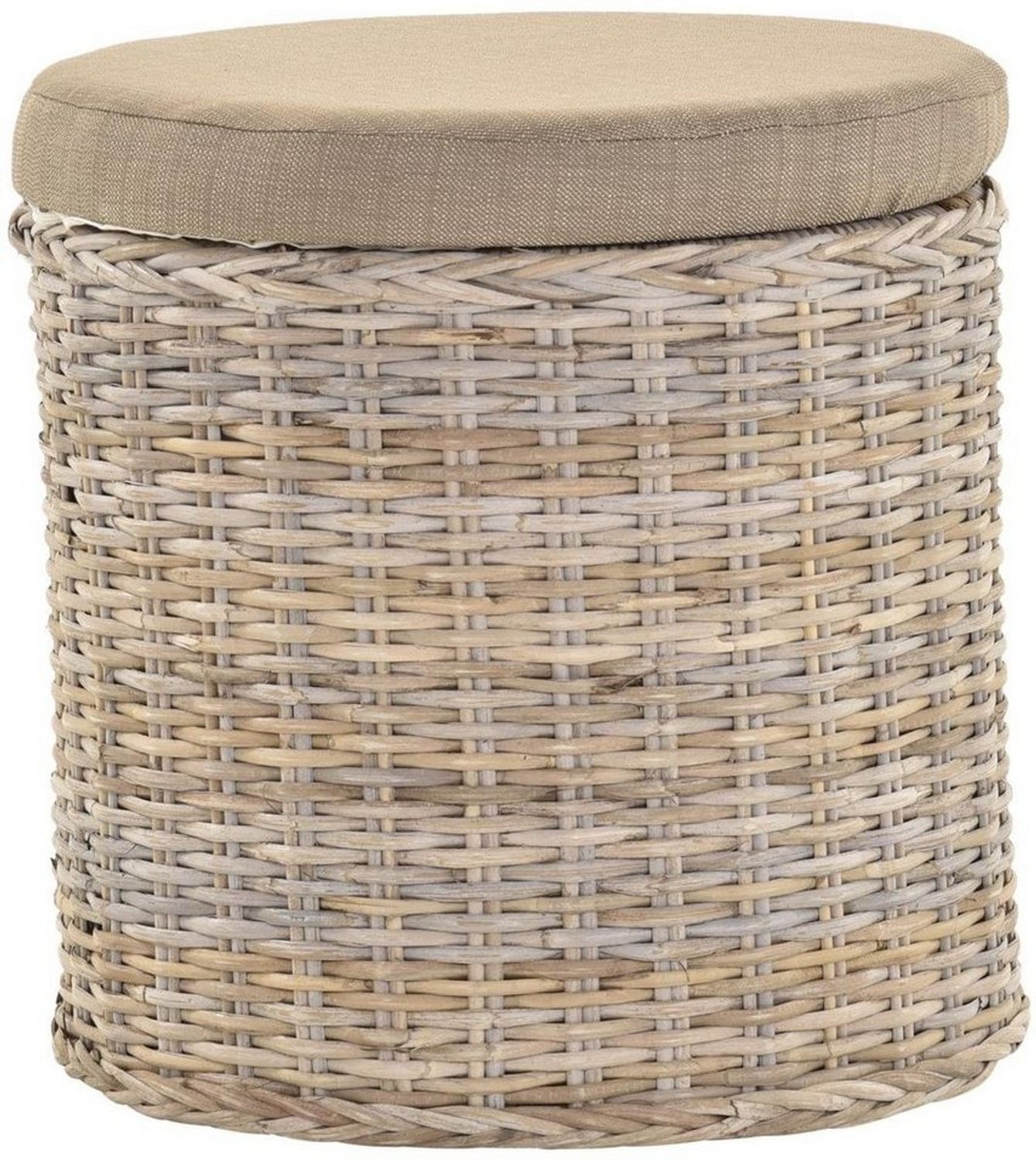 Krines Home Wäschekorb Rattan Sitzhocker mit Stauraum Rund Badhocker Sitz gepolstert Deckel, mit gepolstertem Deckel, mit herausnehmbarem Inlett Bild 1