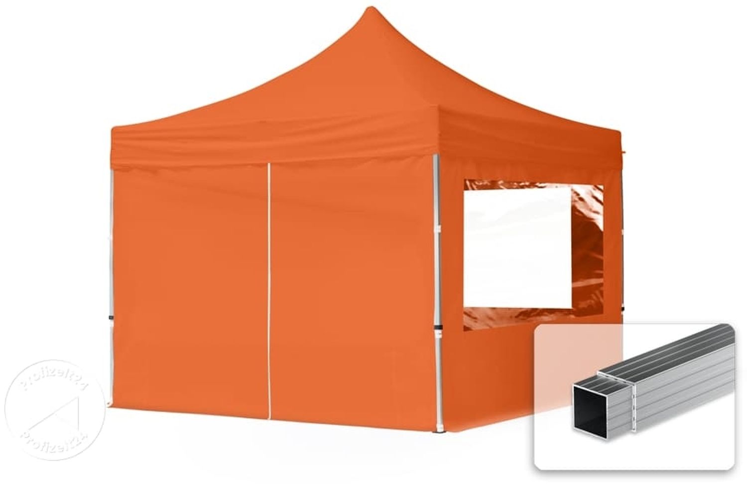 3x3 m Faltpavillon, ECONOMY Alu 32mm, Seitenteile mit Panoramafenster, orange Bild 1