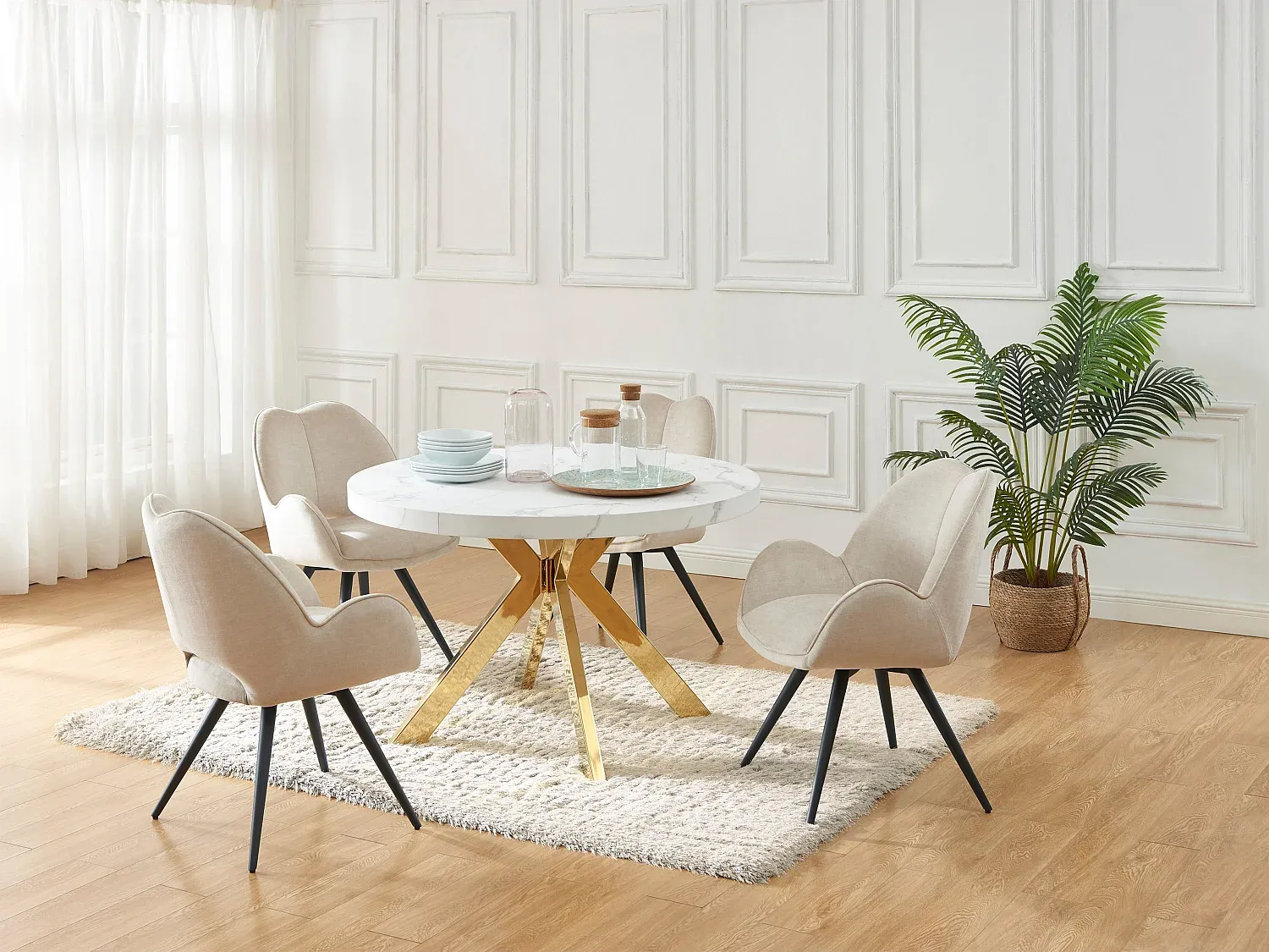 Vente-unique - KOMONI Esstisch Holz, Platte WeißGold - B 120 cm x H 76 cm x L 170 cm220 cm120 cm Bild 1