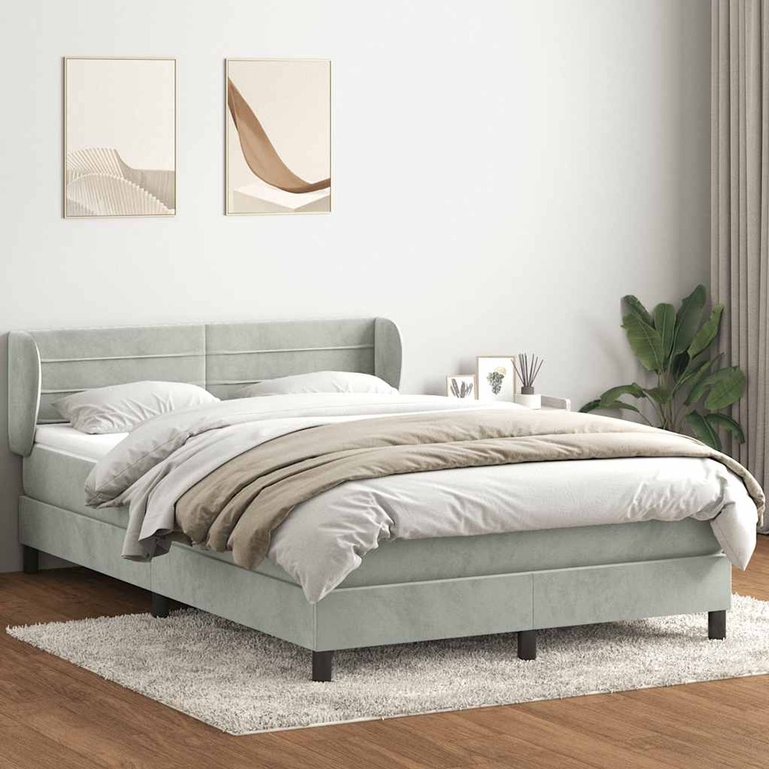 vidaXL Boxspringbett mit Matratze Hellgrau 160x220 cm Samt 3317655 Bild 1