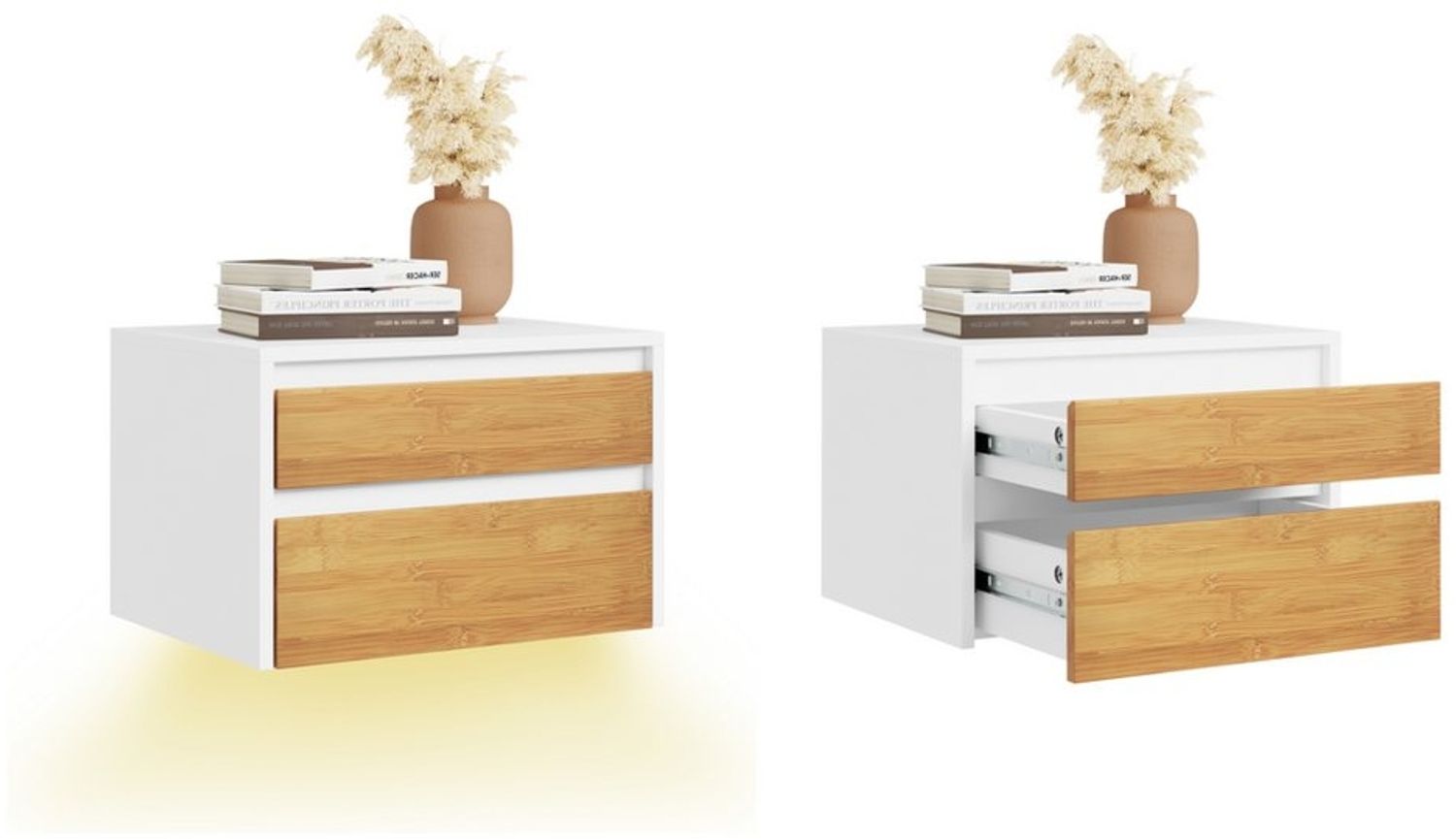 SoBuy Nachttisch FBT174/175, 2er set Nachtschrank Nachttisch hängend, Bettablage, Wandregal mit Bewegungssensor Licht, mit Schublade, Schlafzimmer Bild 1