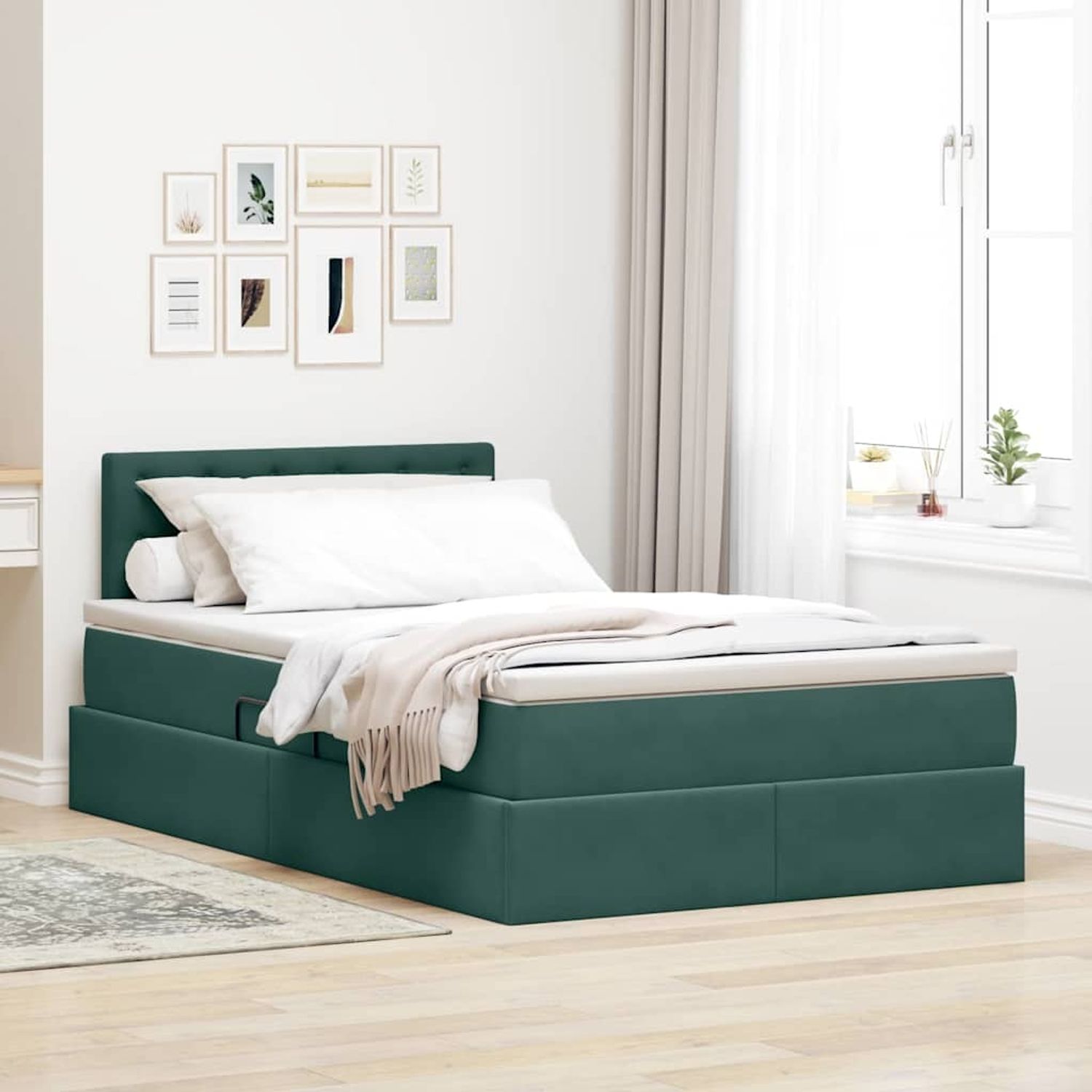 vidaXL Bett mit Stauraum und LED mit LED Dunkelgrün 120 x 200 cm Samt 3371508 Bild 1