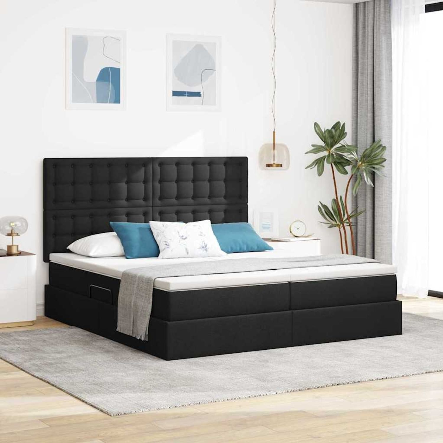 vidaXL Bett mit LED-Lichtleisten Schwarz 180 x 200 cm Stoff 3372859 Bild 1