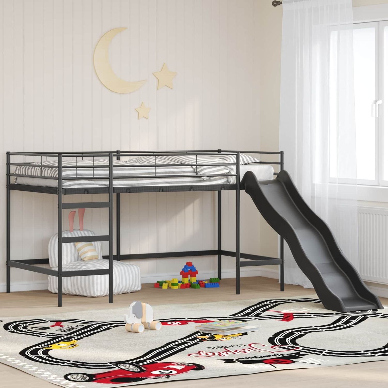 vidaXL Kinder-Loftbett mit Rutsche Schwarz und Anthrazit 90 x 200 cm 42020776 Bild 1