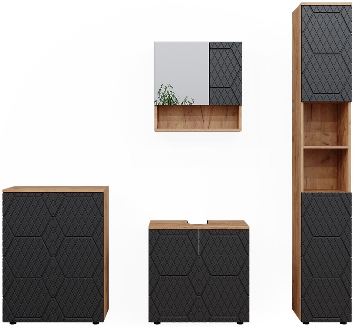 Badmöbel-Set Irma Anthrazit mit Wabenstruktur 4 Teile, mit Hochschrank und Kommode Vicco Bild 1