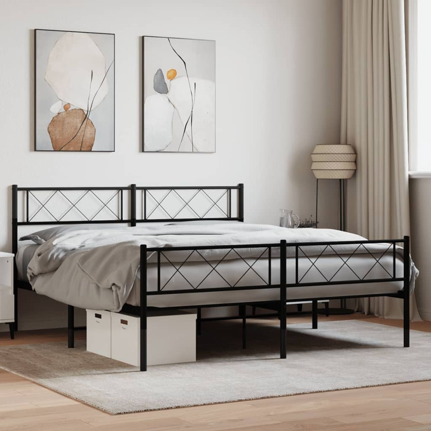 vidaXL Bettgestell mit Kopf- und Fußteil, Metall, Schwarz, 140x200 cm Bild 1