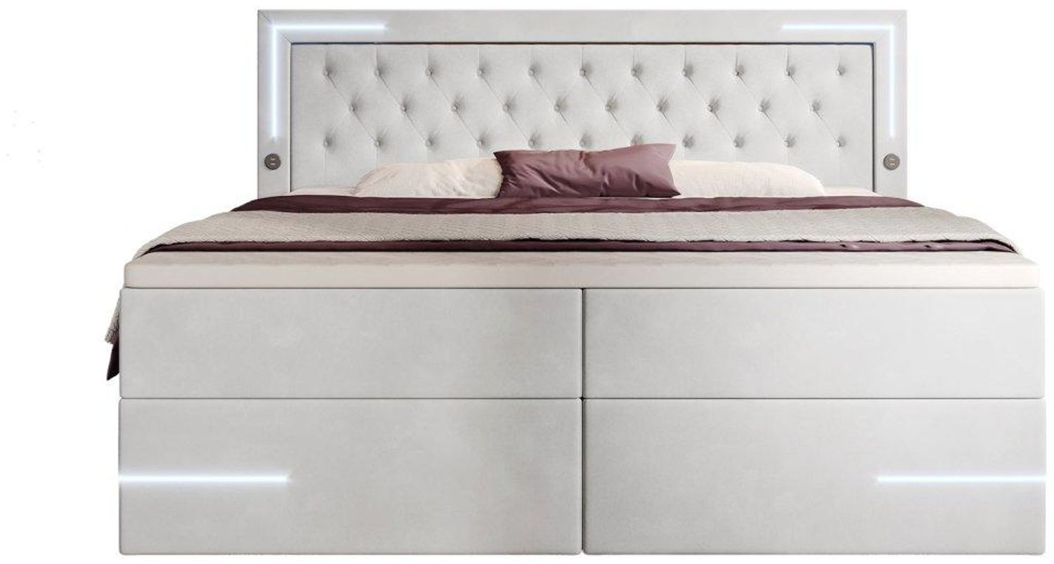 Boxspringbett Carlotta mit LED, Stauraum und USB (Samt) 200x200 Weiß H4 (100kg+) Bild 1