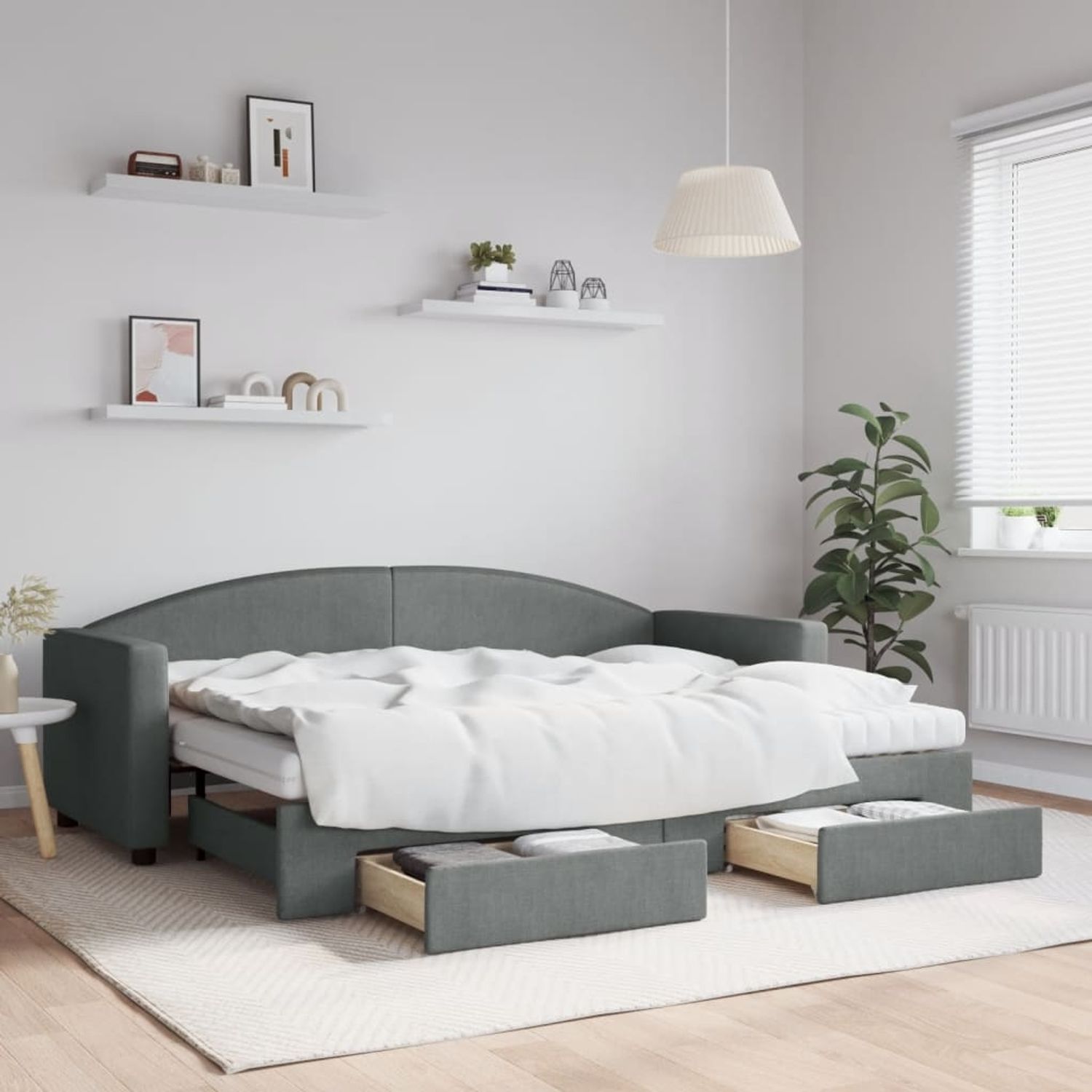 vidaXL Tagesbett Ausziehbar mit Schubladen Dunkelgrau 80x200 cm Stoff 3197238 Bild 1