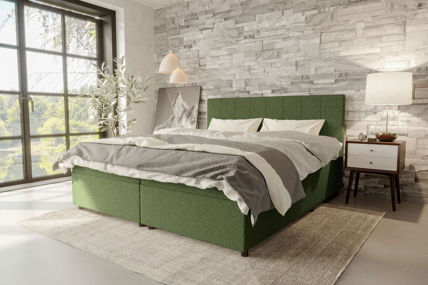 99rooms Kira Boxspringbett Strukturstoff NEVE Grün 200x200 cm Bild 1