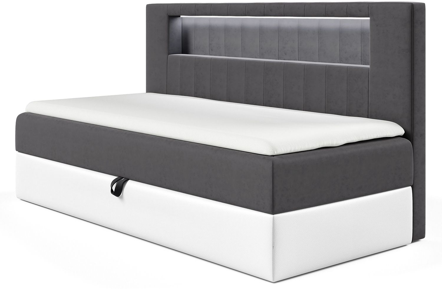 MEBLINI Kinderbett mit Bettkasten GARETH 2 80x200 – H3/Dunkelgrau Samt Gepolstert Einzelbett mit Matratze - Polsterbett mit Stauraum - Bett mit Kopfteil – Stauraumbett Bild 1