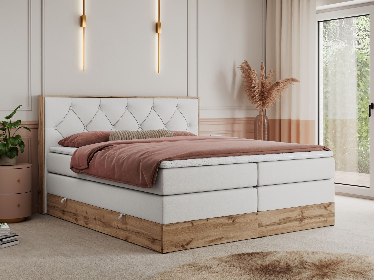 Boxspringbett VENETO KING, Doppelbett mit Multipocket-Matratze, Polsterbett mit Kopfstütze - 140 x 200 cm - Weiß Kunstleder - H4 Bild 1