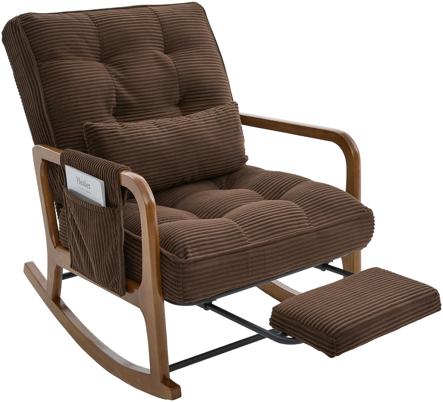 LVHOM Schaukelstuhl mit ausziehbarer Fußstütze, Relaxsessel mit verstellbare Rückenlehne, Loungesessel mit Seitentasche, bis 150 kg belastbar, Braun Bild 1