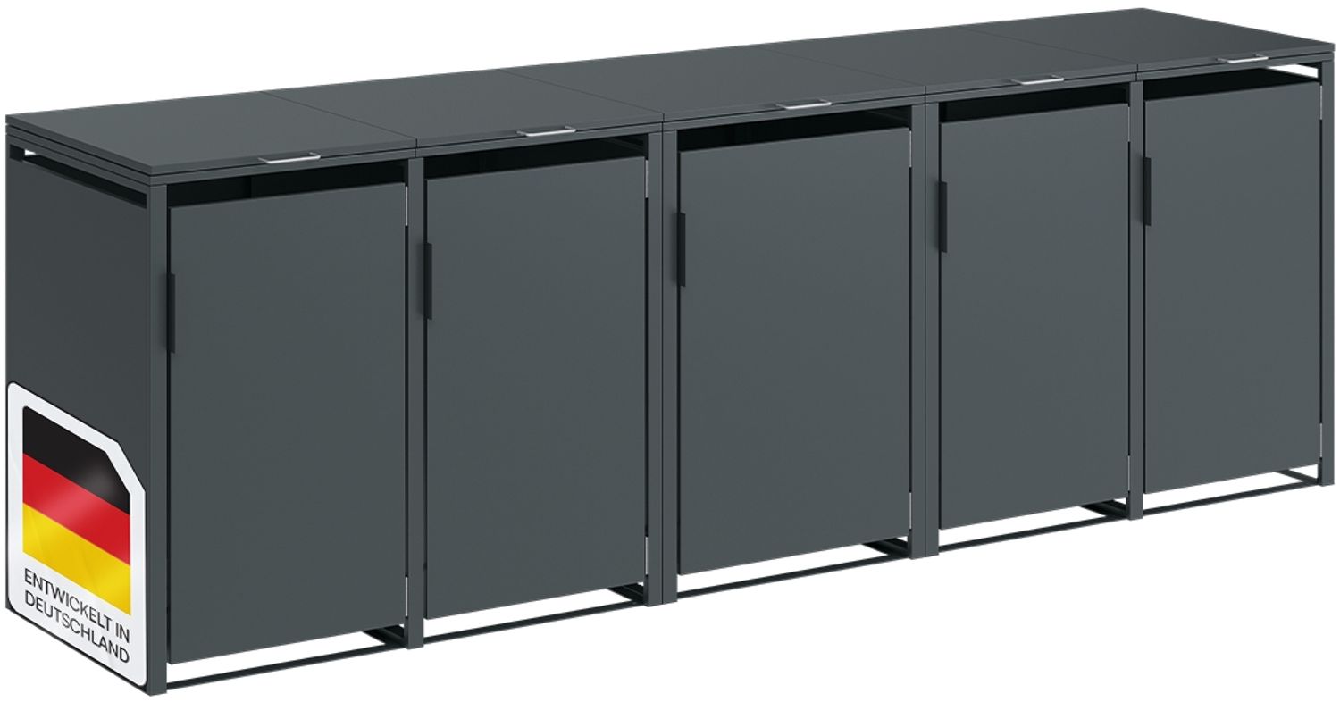 STEELSØN 'Thoria' Mülltonnenbox 5er je 120 Liter, anthrazit, Mülltonnenverkleidung aus Stahl, wetterfest, 102x62x294,5 cm, Müllbox für 5 Tonnen Bild 1