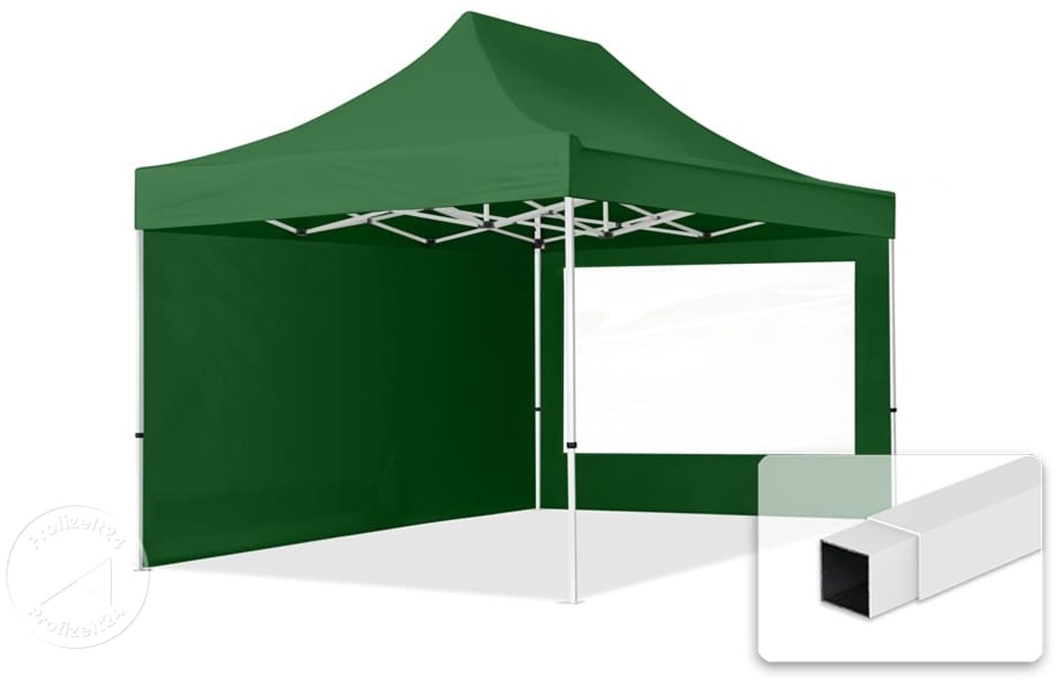 3x4,5 m Faltpavillon, ECONOMY Stahl 30mm, Seitenteile mit Panoramafenstern, dunkelgrün Bild 1