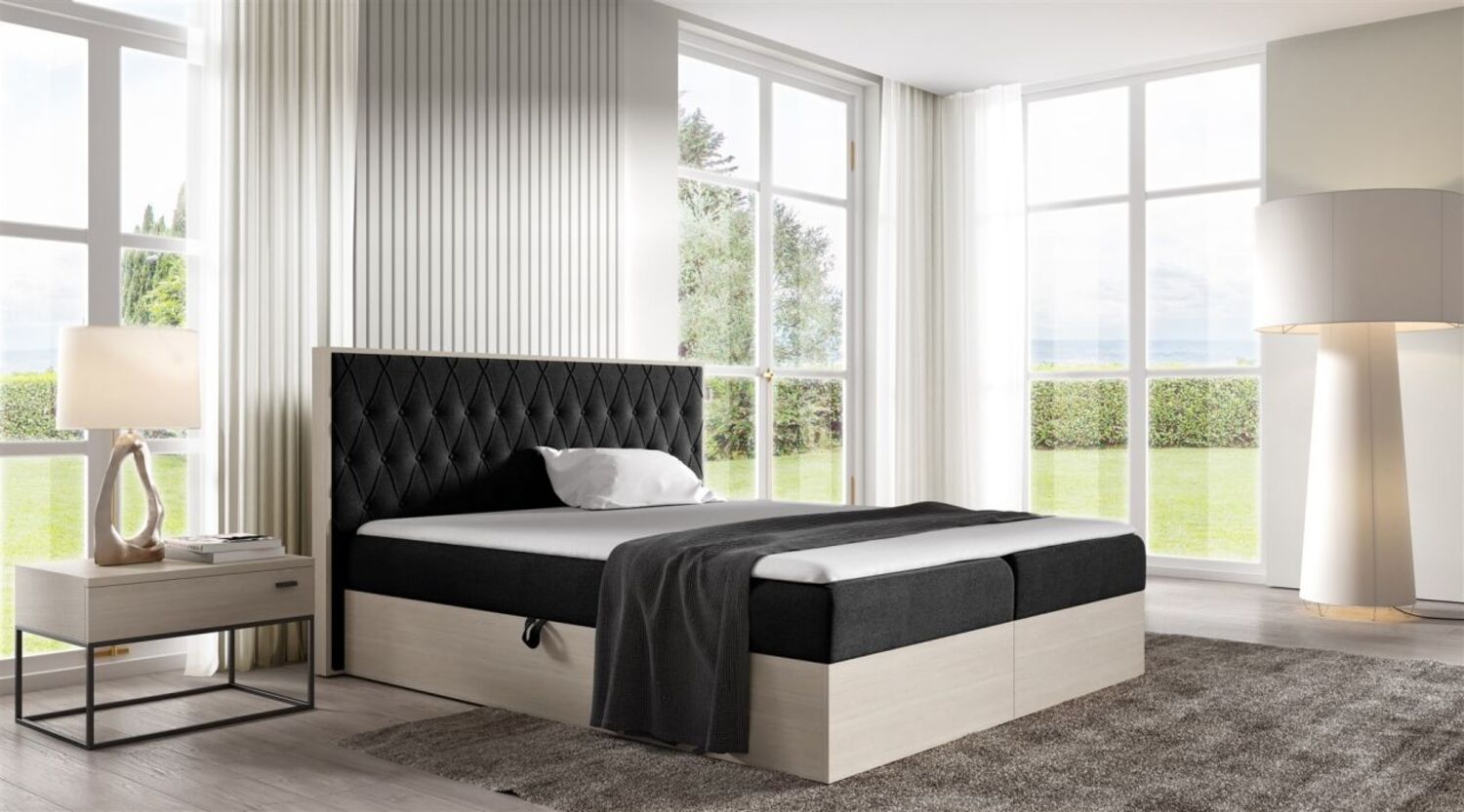 Boxspringbett Bett BROMIA 120x200 cm Nordic Teak Stoff Schwarz inkl. Bettkasten Bild 1