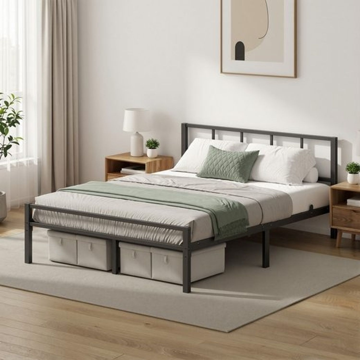 VASAGLE Metallbett 160 x 200 cm, stabiler Bettrahmen mit Kopfteil und Lattenrost, Bettgestell, einfache Montage, schwarz Bild 1
