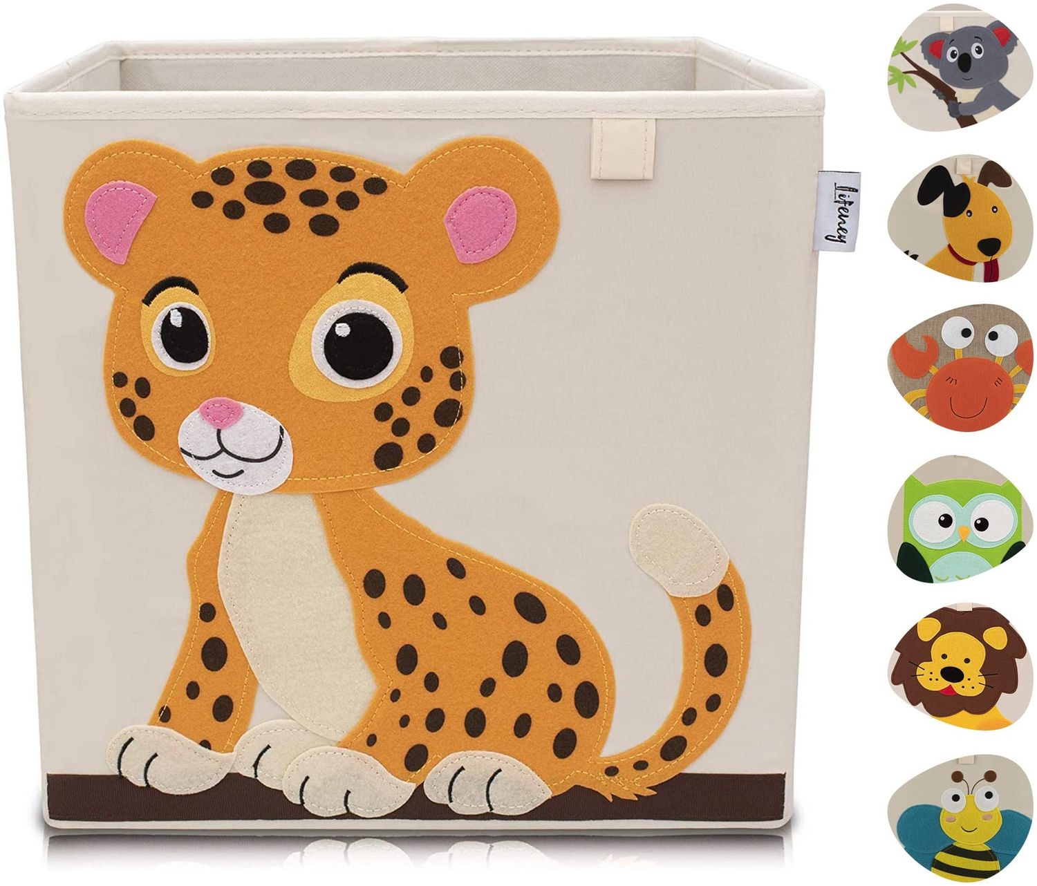 LIFENEY Aufbewahrungsbox Kinder mit Tiger Motiv I Spielzeugbox mit Tiermotiv passend für Würfelregale I Ordnungsbox für das Kinderzimmer I Aufbewahrungskorb Kinder Bild 1