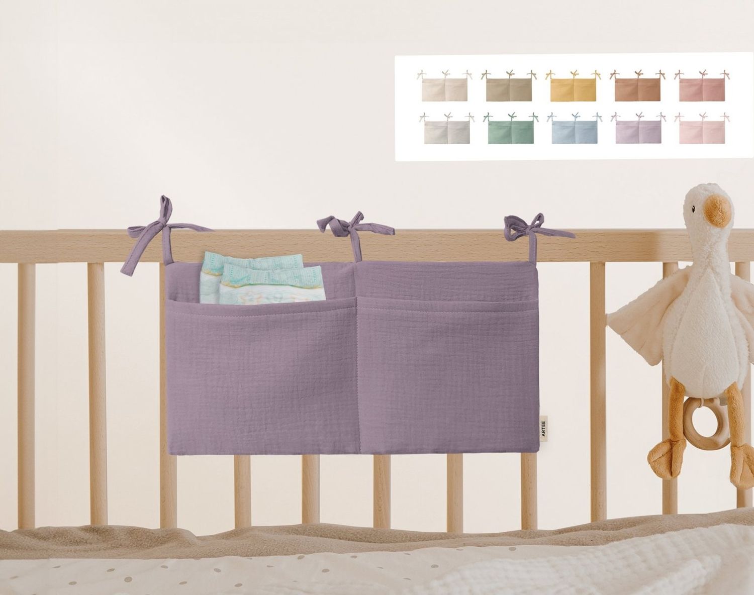 Artee Bettnestchen Babybett Organizer Taschen Aufbewahrung aus Musselin Bild 1