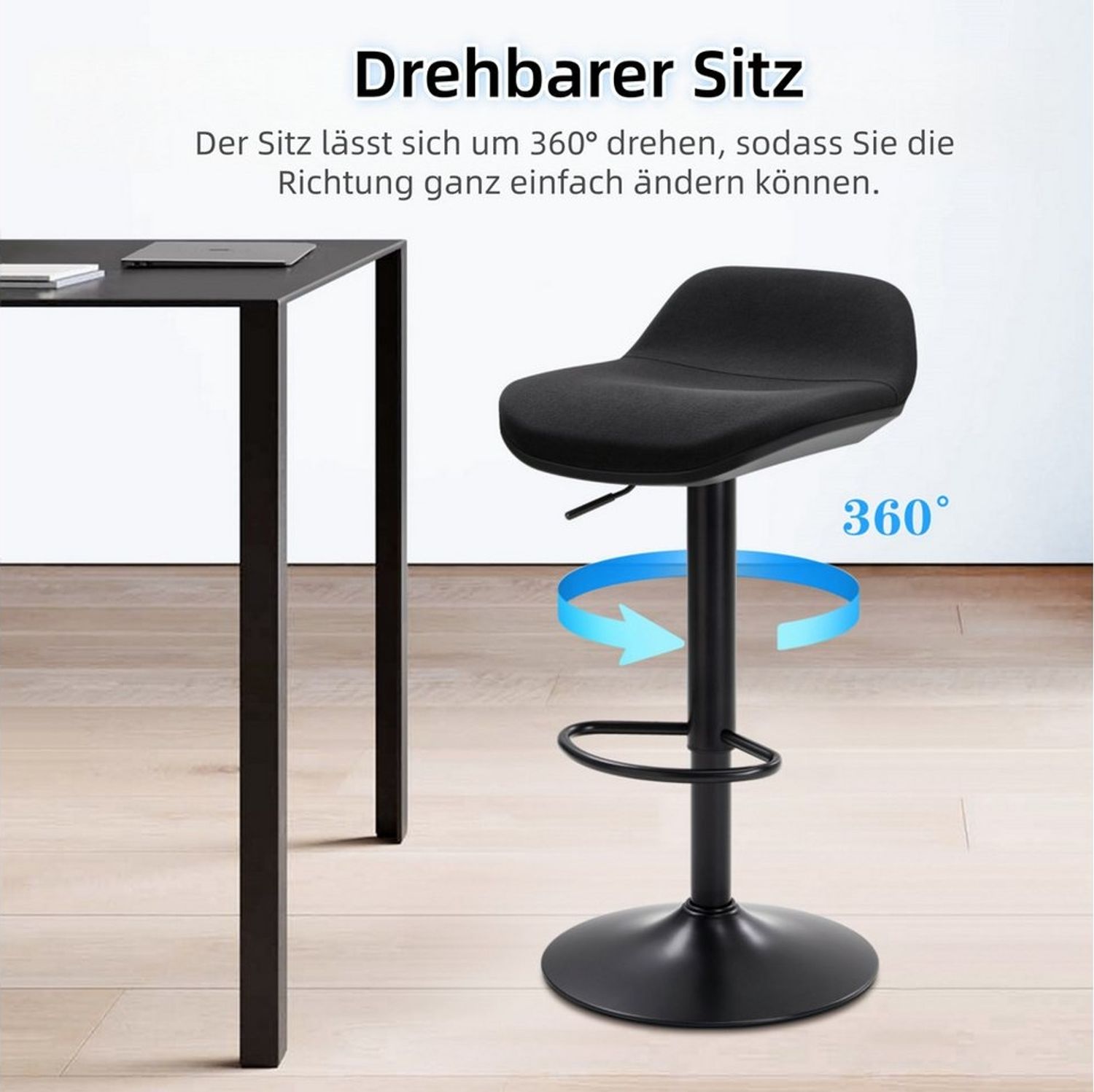IWMH Drehhocker Höhenverstellbar Bürohocker, Drehbar Arbeitshocker ohne Rollen Bild 1