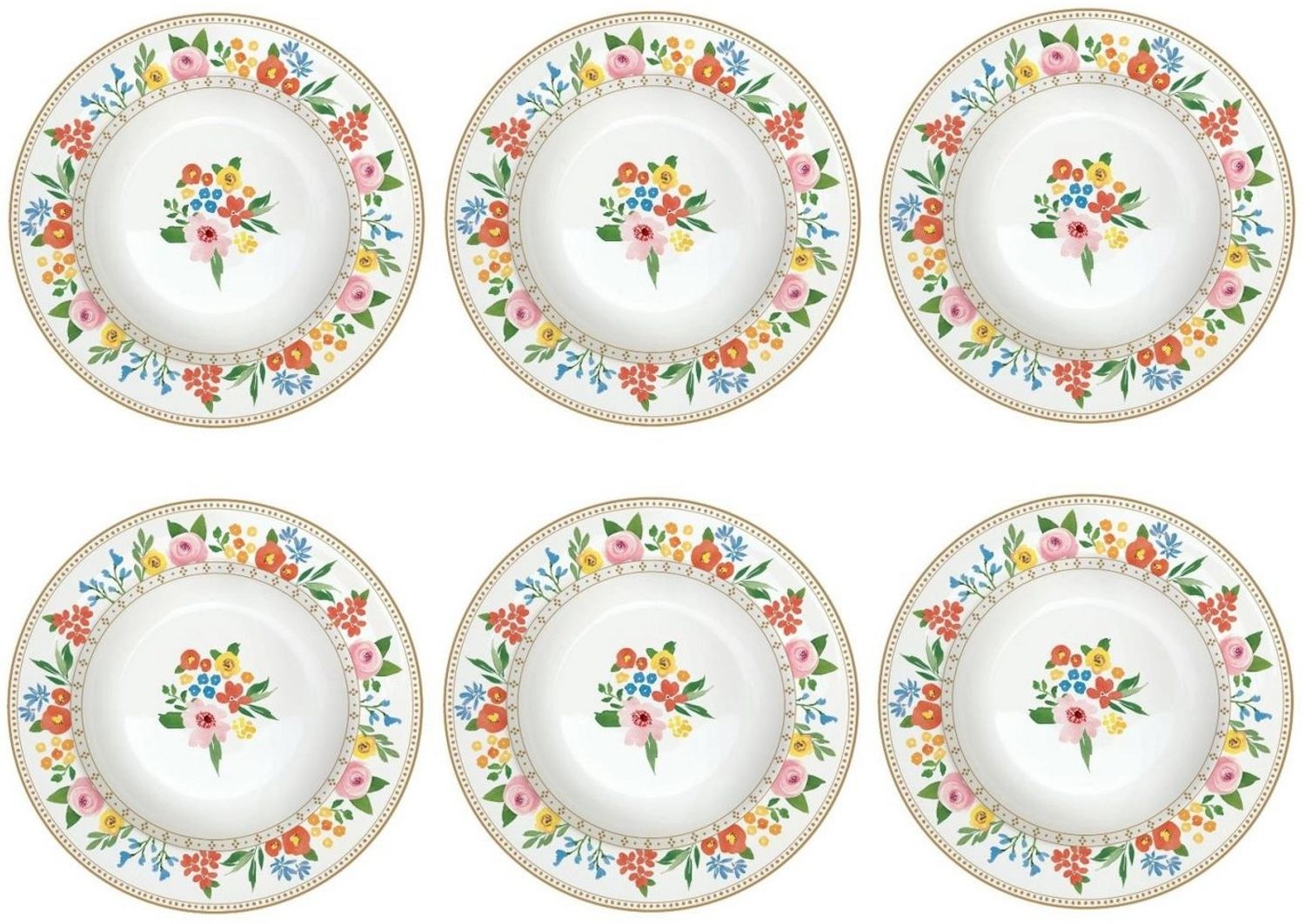 EasyLife Suppenteller Boho Flowers, Spülmaschinengeeignet, Mehrfarbig, Blumen, H: 3cm Bild 1