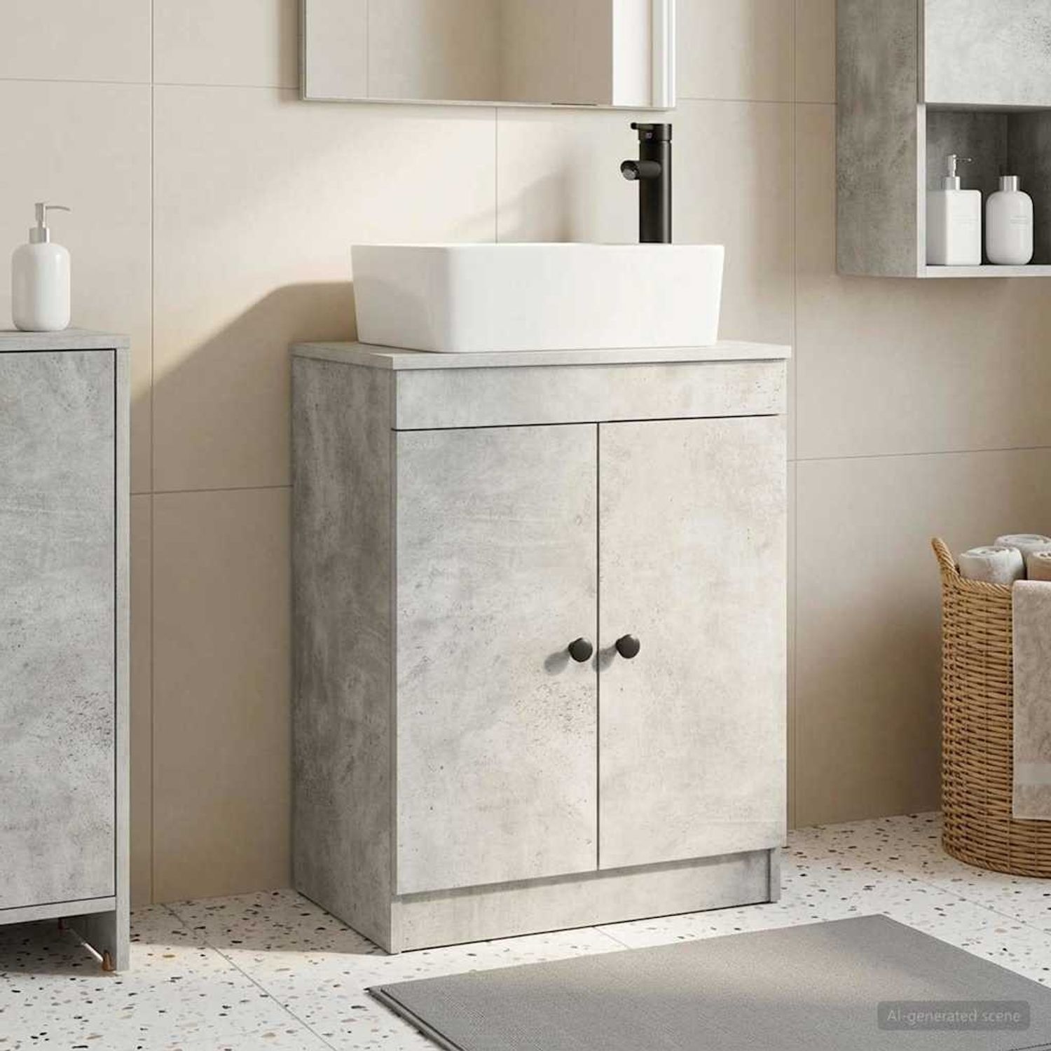 vidaXL Badezimmerschrank mit Waschbecken Betongrau 54 x 35 x 83 cm 890133 Bild 1