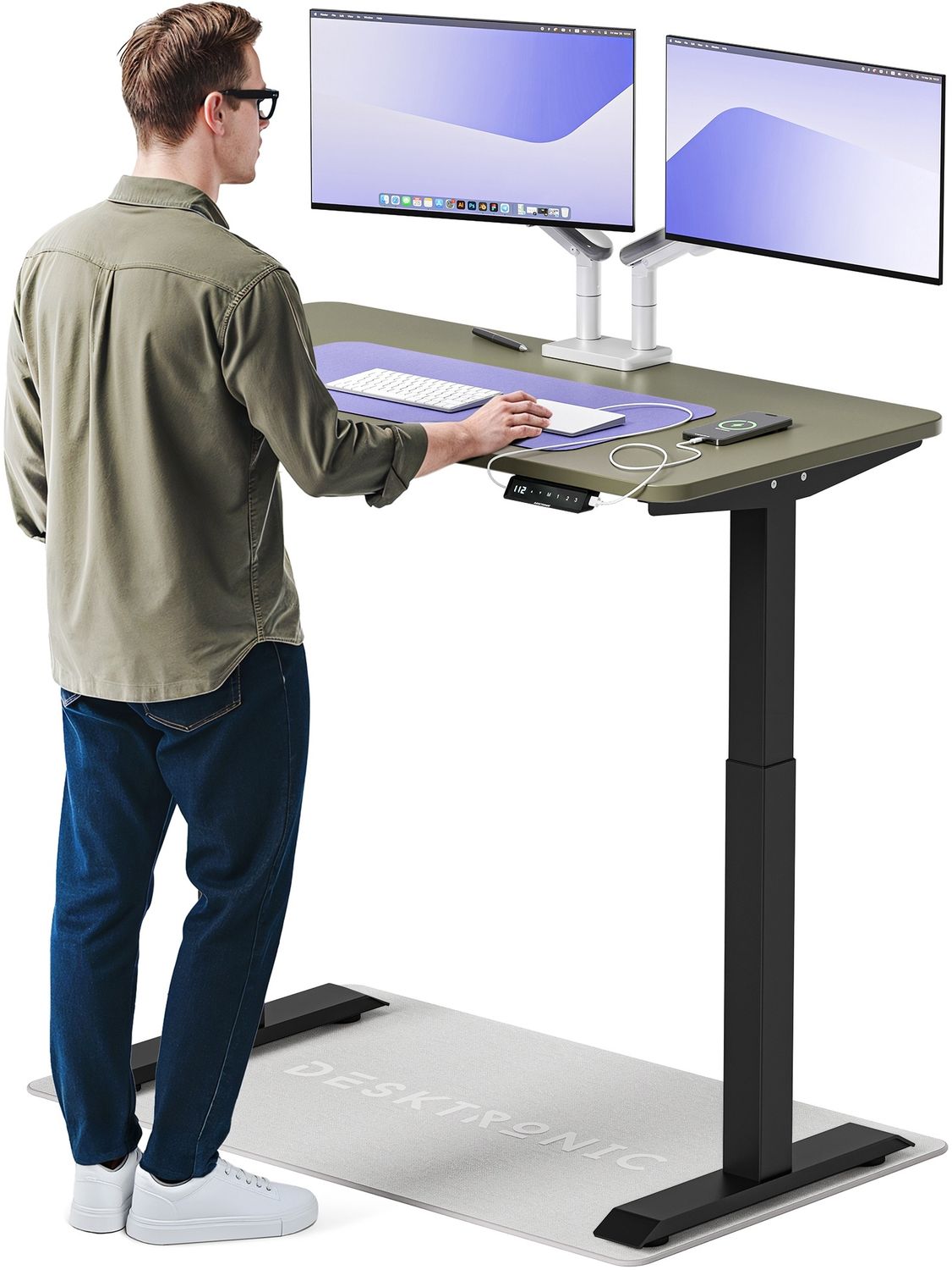 Desktronic HomeOne Elektrisch höhenverstellbarer Schreibtisch 120x60cm Schwarz/Grün mit Memory-Funktion, Anti-Kollisions Technologie, USB-A und USB-C-Ladeanschlüssen Bild 1