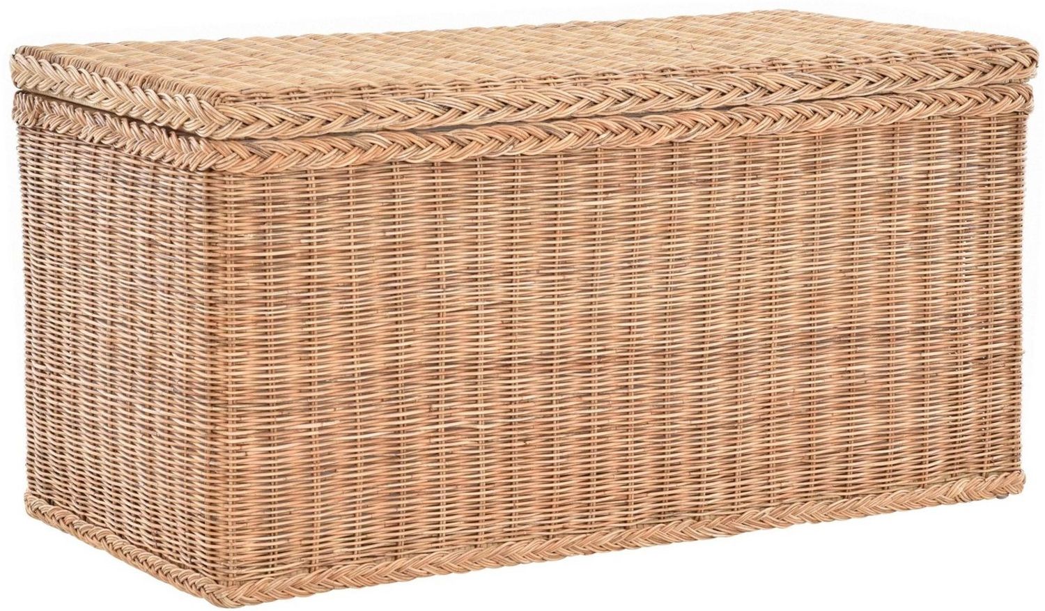 Krines Home Wäschetruhe Rattantruhe Groß Deckel Natur Rattan Truhe Aufbewahrung XL 100x50x50, Große Truhe mit viel Stauraum Bild 1