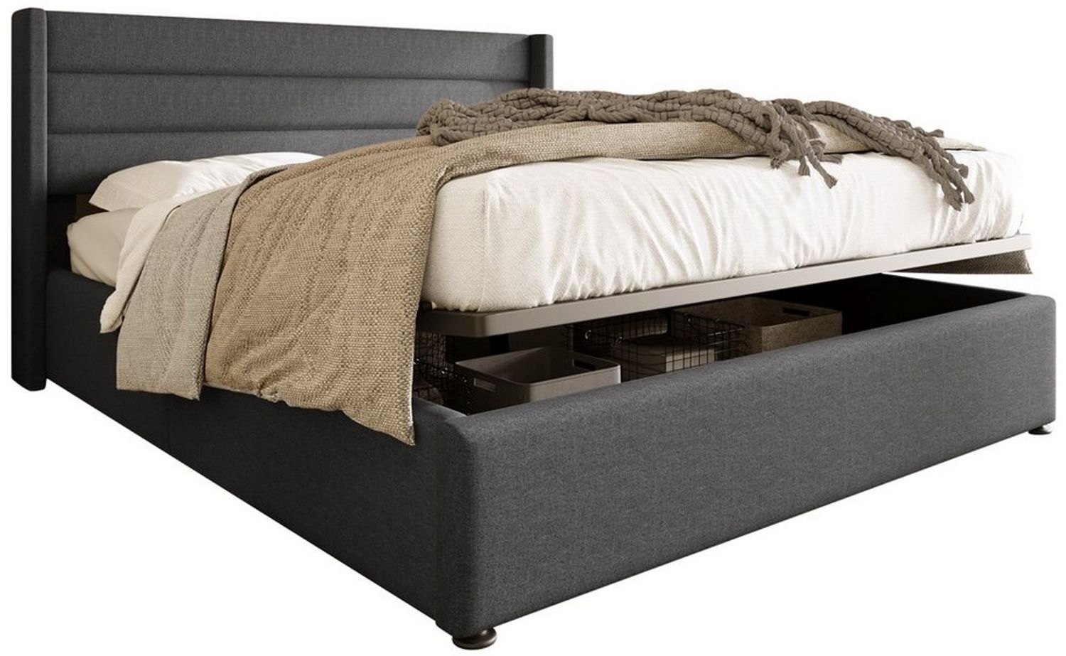 Flieks Funktionsbett cozy, Stauraumbett Hydraulisches Doppelbett Leinen 180x200cm Bild 1