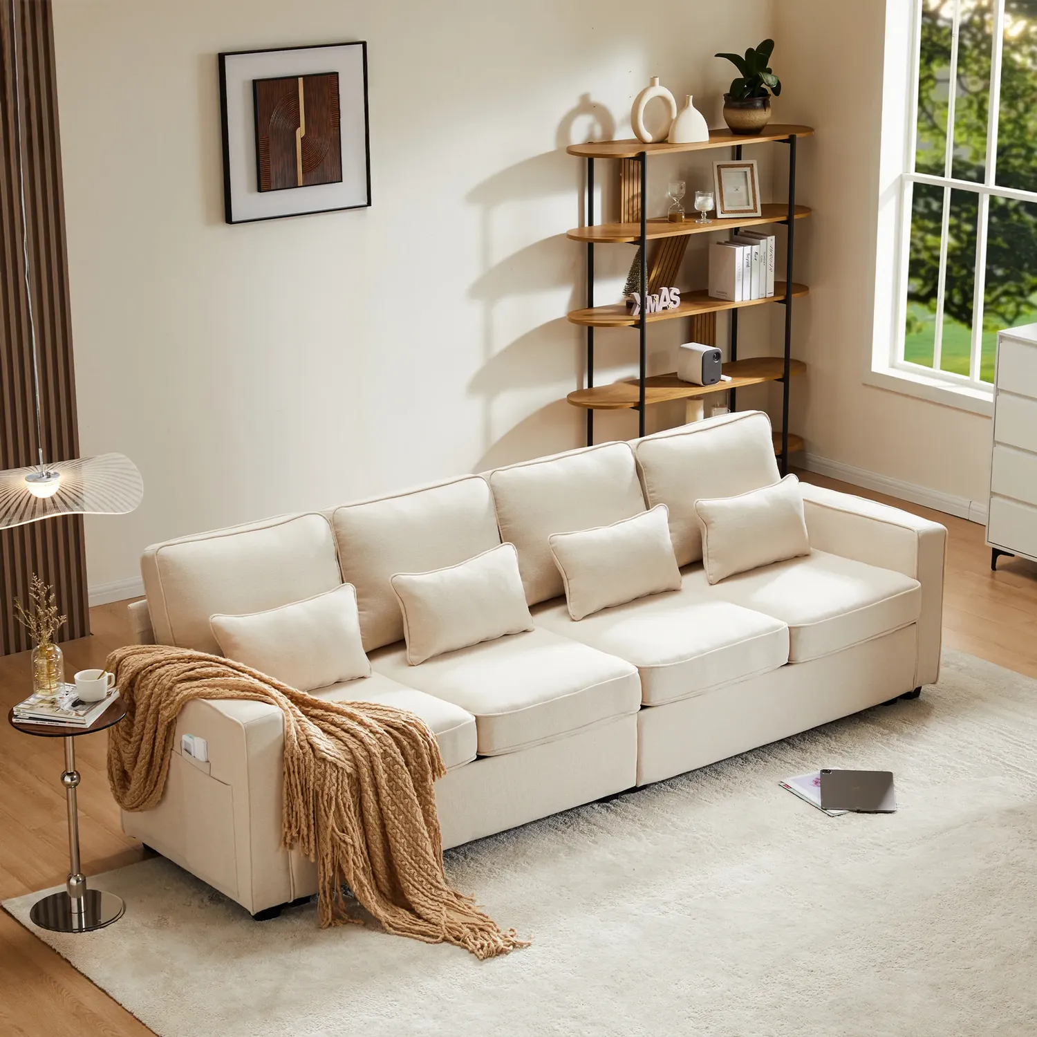 Big-Sofa, 264 cm, 4-Sitzer inkl. loser Zier- und Rückenkissen, Leinen Bezug, Polstersofa, Wohnzimmersofa Bild 1