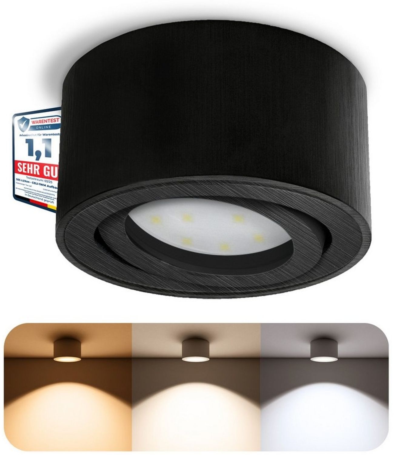 SSC-LUXon LED Aufbaustrahler CELI-1B LED Aufbauspot schwarz 6W dimmbar warm/neutral/tageslicht, Tageslichtweiß, Warmweiß, Neutralweiß Bild 1