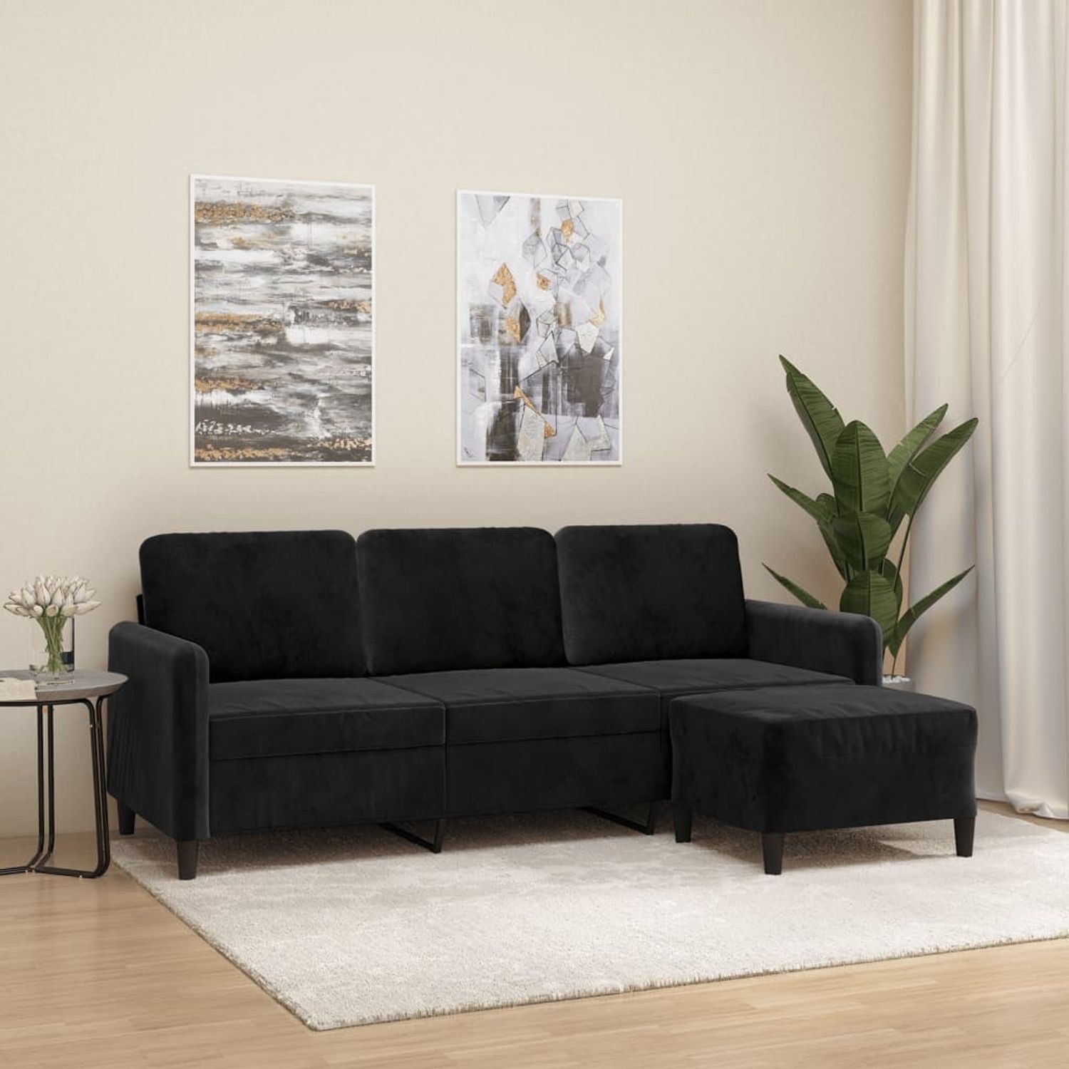 vidaXL 3-Sitzer-Sofa mit Hocker Schwarz 180 cm Samt 3201179 Bild 1