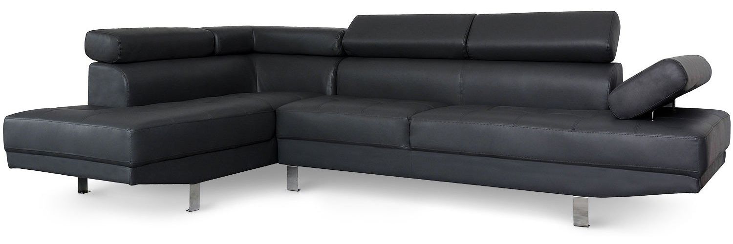 Menzzo Alfa Ecksofa mit verstellbaren Kopfstützen und Kunstlederbezug Schwarz Bild 1