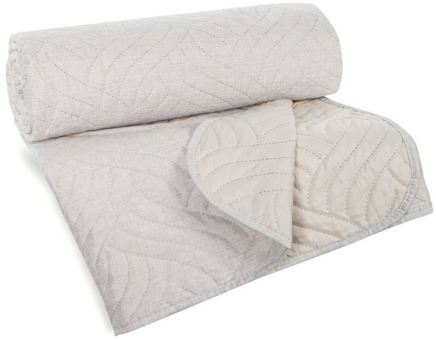 Eurofirany Tagesdecke LEINOPTIK, Karomuster Steppung Doppelbett Überwurf Einfarbig Grau Beige Bild 1