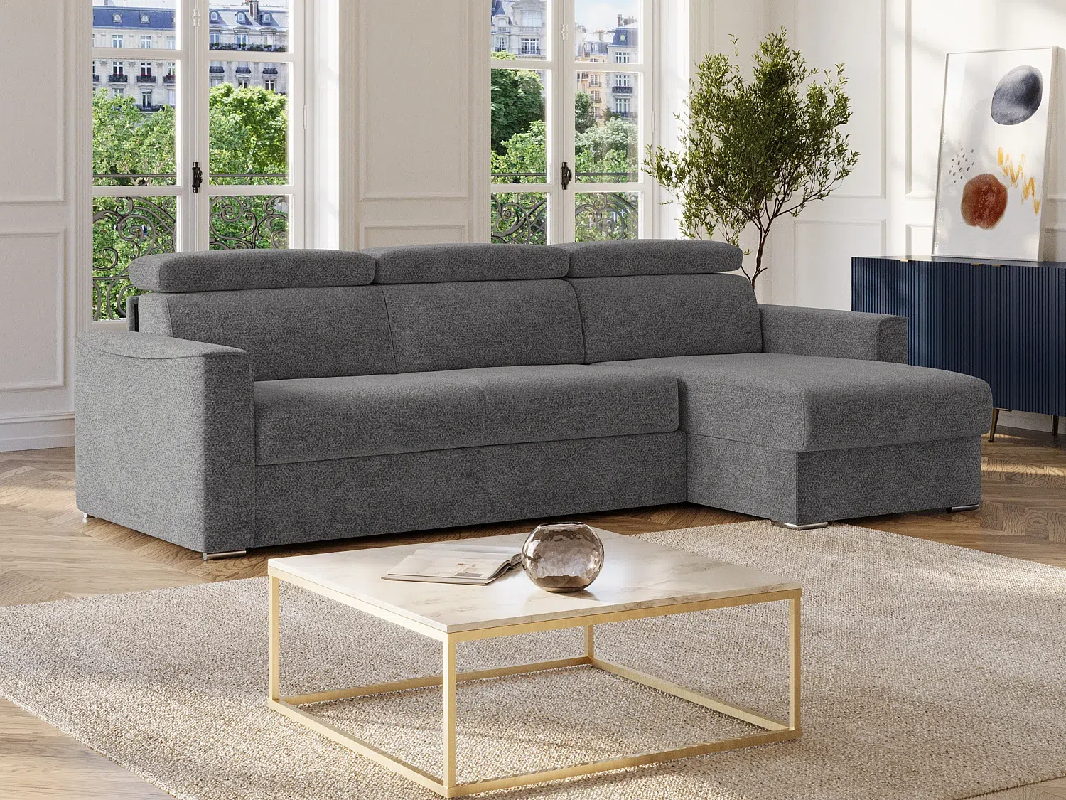 Vente-unique - VIZIR Sofa Stoff Grau - B 223 cm152 cm x H 110 cm95 cm x L 282 cm Bild 1