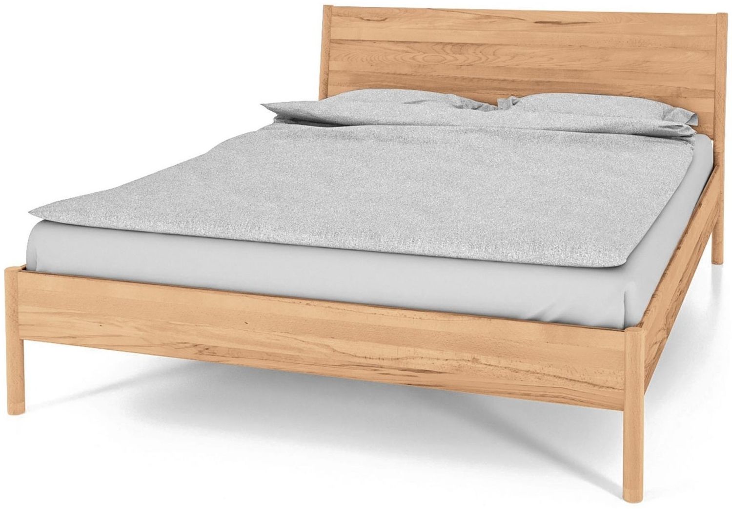 Bett Zola Kernbuche massiv bianco 180x200 mit Holzkopfteil und Holzbeinen Bild 1
