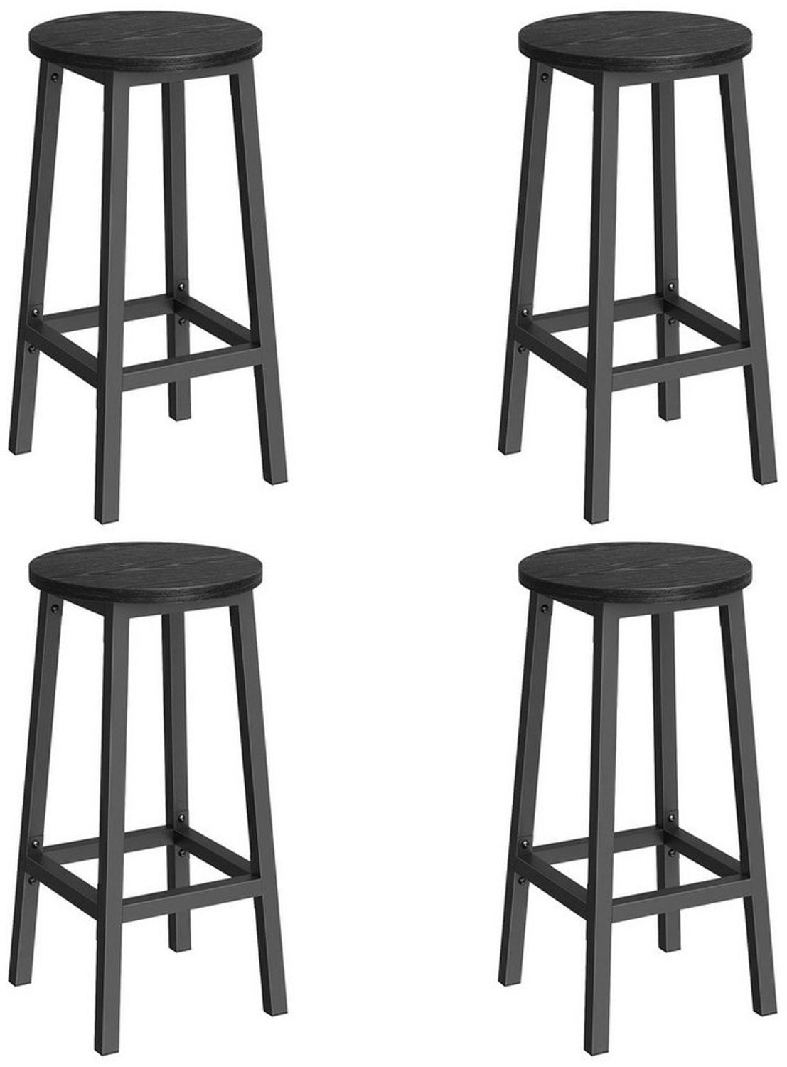 VASAGLE Barhocker, 4er Set Barstuhl, Küchenstühle mit Stahlgestell, Höhe 65 cm, rund, einfache Montage, Industrie-Design, von SONGMICS, Ebenholzschwarz Bild 1