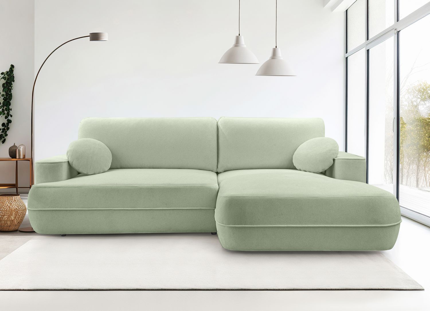AX LIVING Ecksofa mit Schlaffunktion Peoni 267 cm salbeigrüner Stil R Bild 1