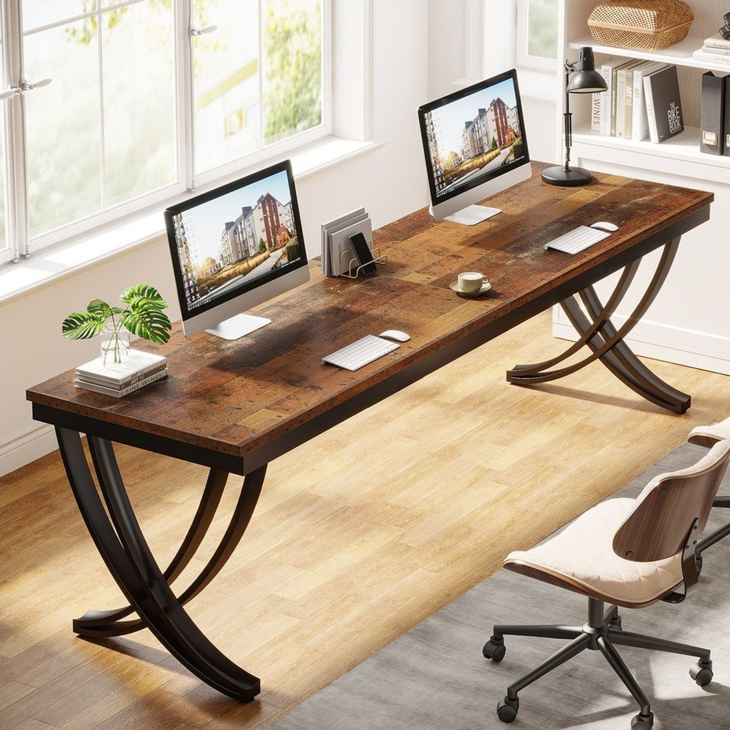Tribesigns Doppelschreibtisch Computertisch, 200 cm extra langer Schreibtisch für zwei Personen Bild 1