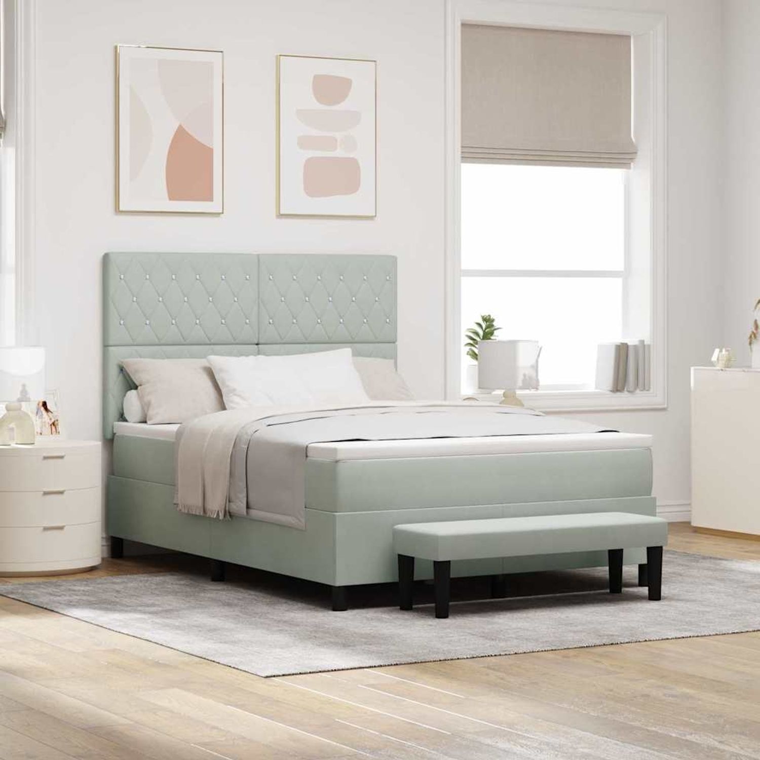 vidaXL Boxspringbett mit Kissen Hellgrau 200 x 140 cm Samt 3344450 Bild 1