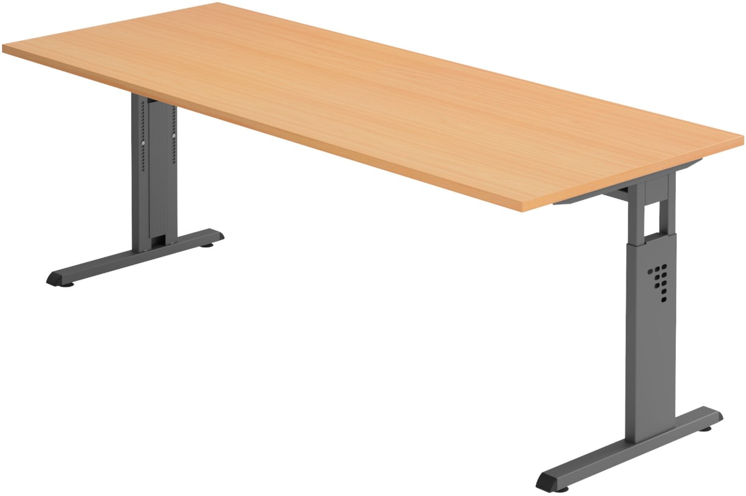 bümö höhenverstellbarer Schreibtisch O-Serie 200x80 cm in Buche, Gestell in Graphit - großer PC Tisch für's Büro manuell höhenverstellbar, Computertisch verstellbar, OS-20-6-G Bild 1