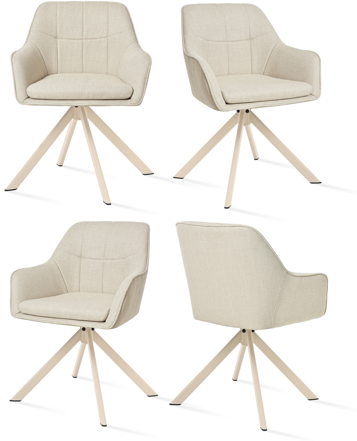 GOEURVANT 1437 Esszimmerstühle 4er-Set, 360° Drehbar, Webstoff - Beige Bild 1