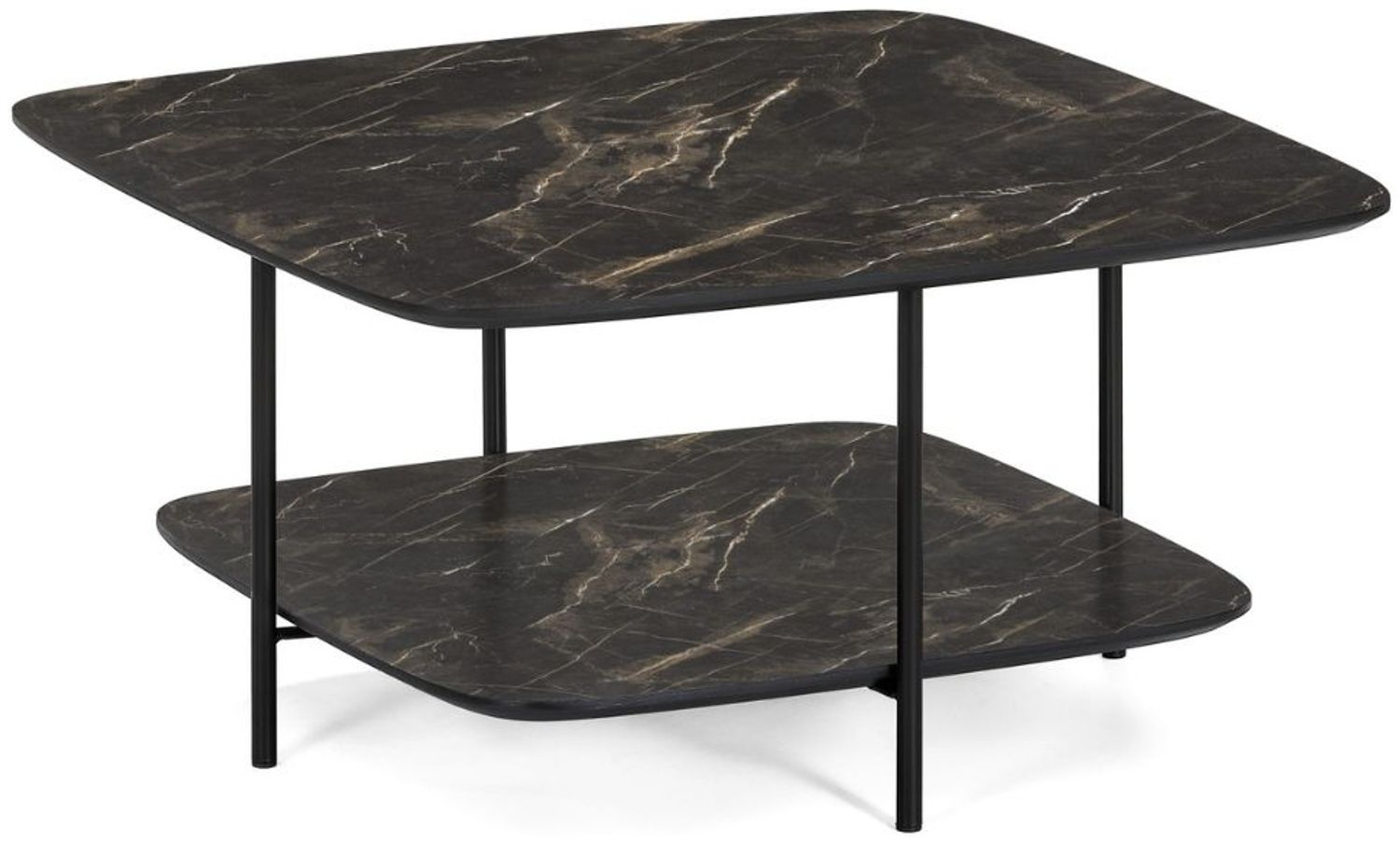 Moderner Design Couchtisch MARMOL 75cm schwarz Marmor-Optik Metallgestell Bild 1