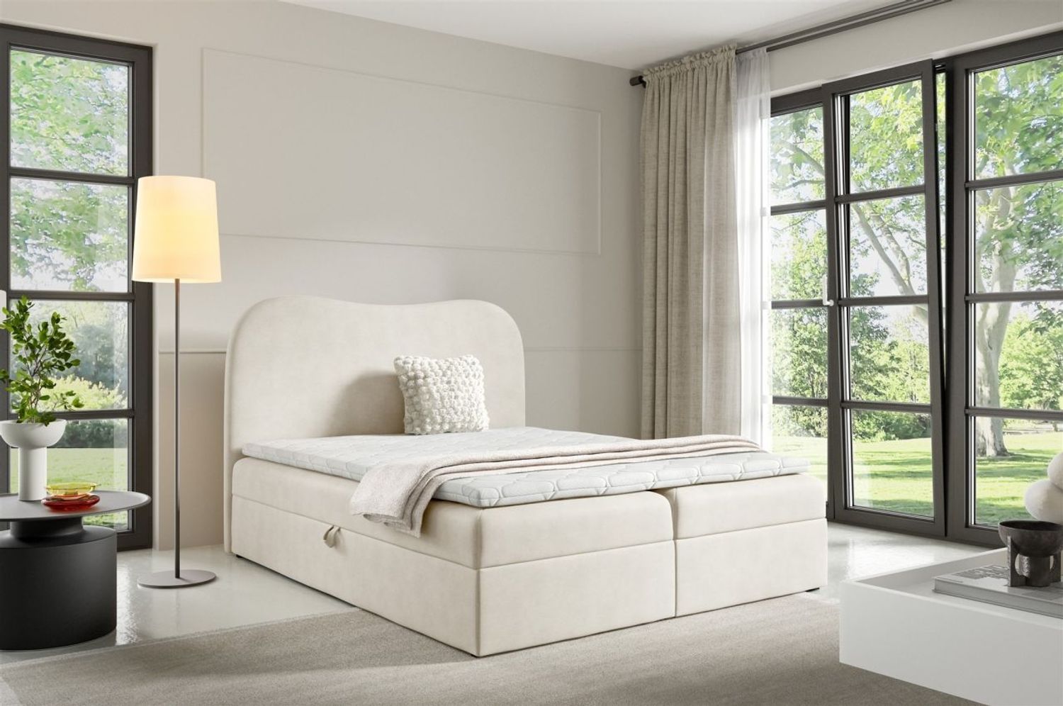 Boxspringbett Schlafzimmerbett DARLIN PREMIUM 120x200cm Stoff Gerra Ecru Bild 1