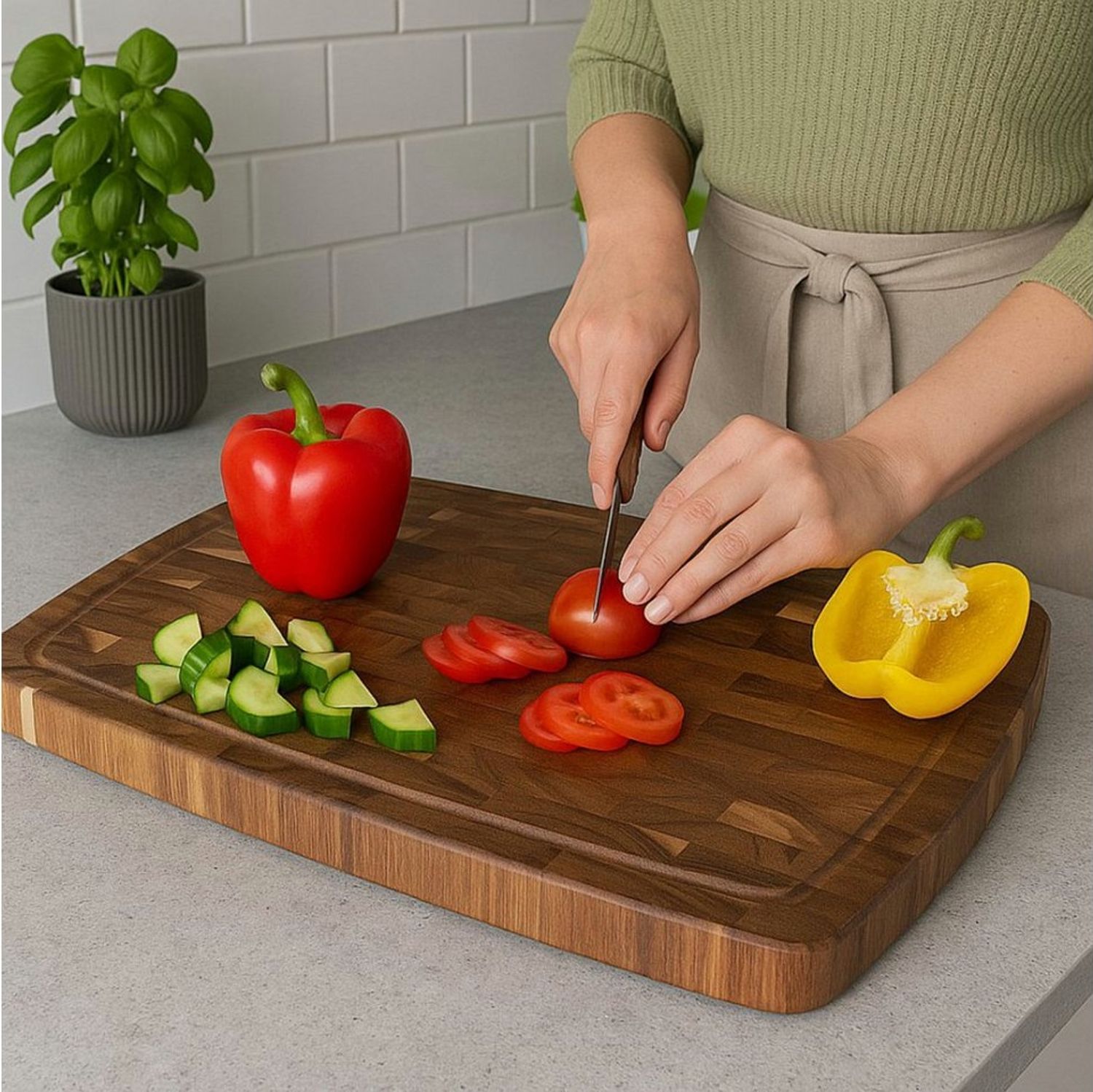 Koopman Schneidebrett Holzbrett Küchenbrett Servierbrett Akazie 46x36cm, Holz, (1-St), Saftrille, Stabil & Langlebig, Naturholz, Verformungsbeständig, Braun Bild 1