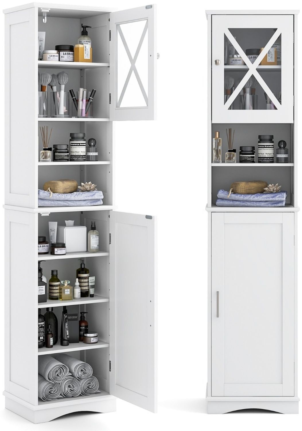 Schmaler Badezimmerschrank mit 5 Verstellbaren Regalen & 2 Türen Freistehender Hochschrank Weiß Bild 1