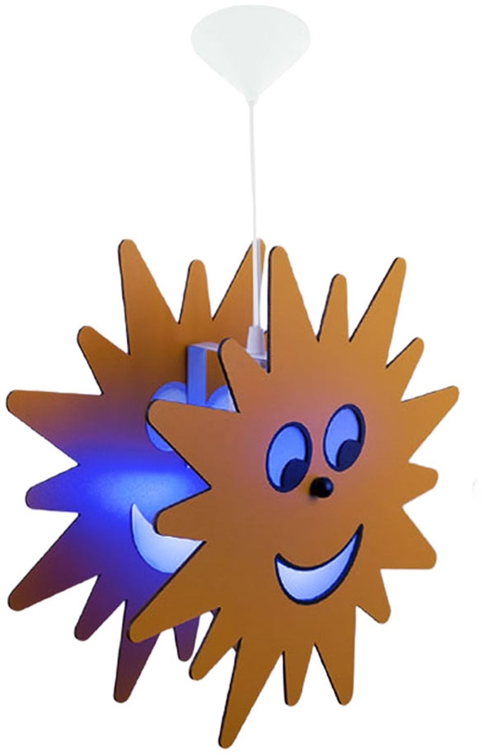 RGB LED Hängeleuchte, Kinder, Sonnen, Holz, gelb, D 38 cm Bild 1