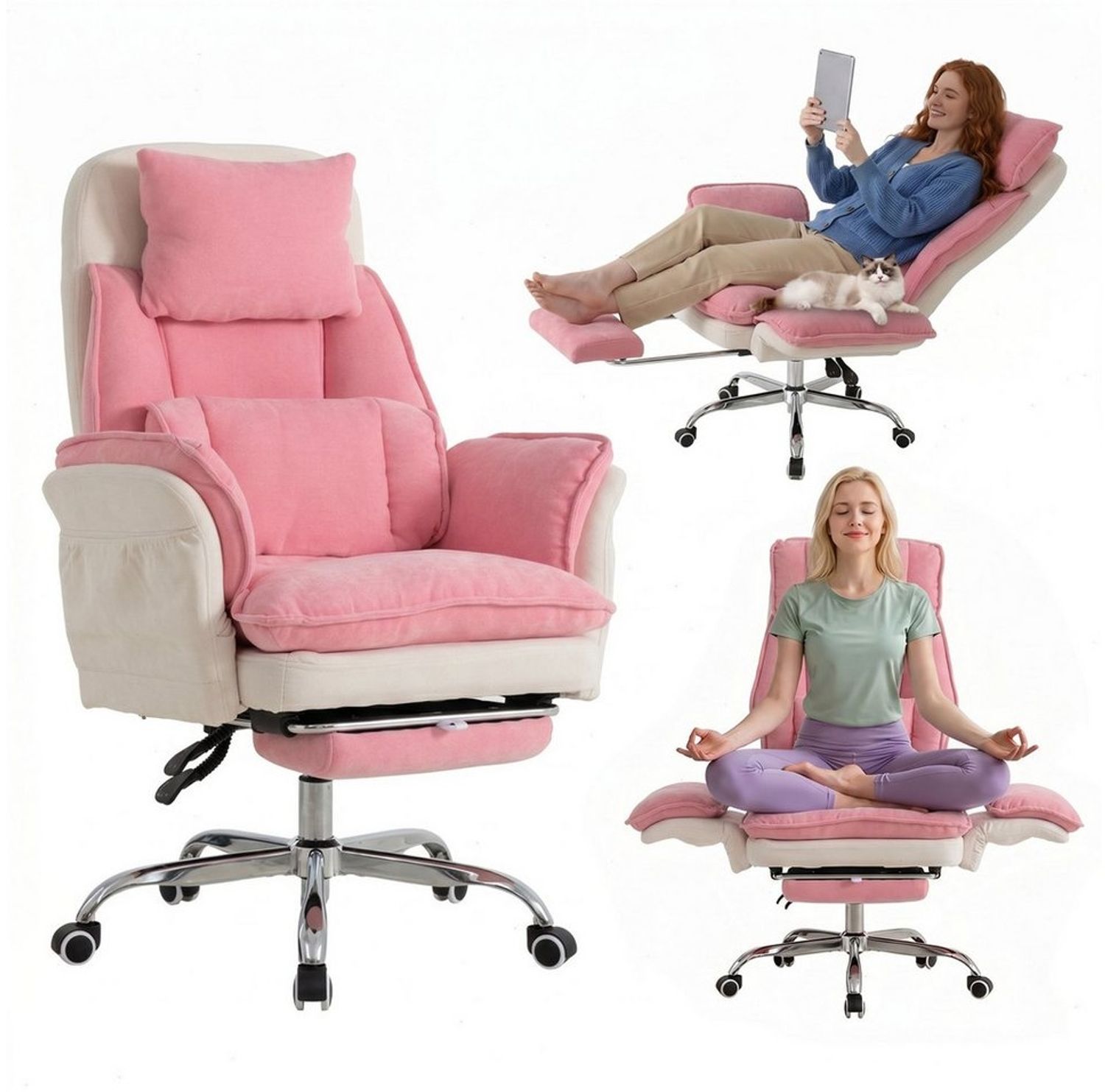 UEV Bürostuhl ergonomisch mit klappbarer Fußstütze Mesh bis 226kg, neigbar bis 150° (Packung), Hochklappbare Armlehnen/Integrierte Fußstütze/leichtgängiges Rad Bild 1