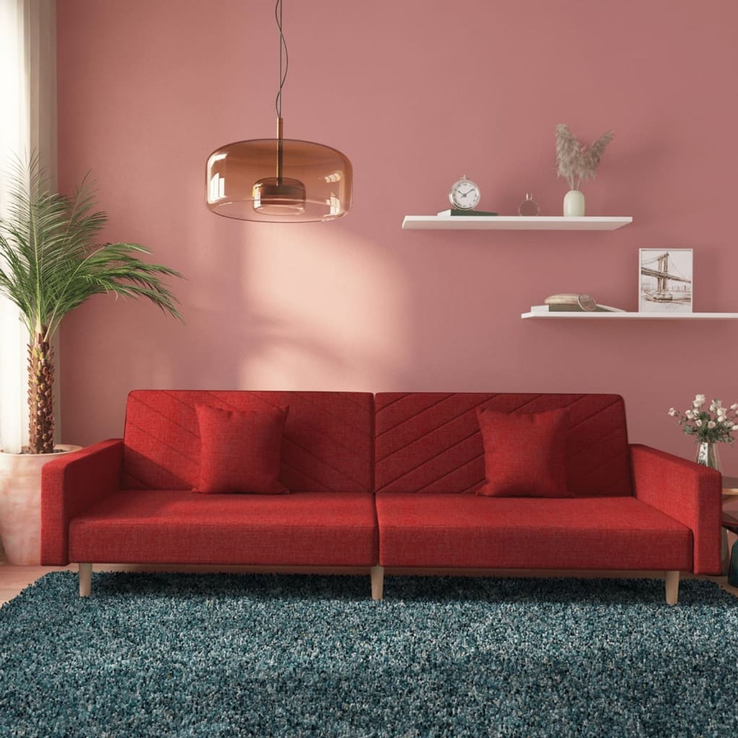 vidaXL Schlafsofa 2-Sitzer mit 2 Kissen Weinrot Stoff 375907 Bild 1